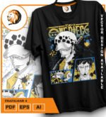 Plantilla diseño de camisetas vectoriales de anime Una Pieza trafalgar 2 - Imagen 2