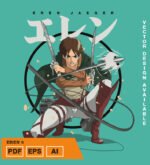 Plantilla diseño de camisetas vectoriales de anime Ataque Eren 2