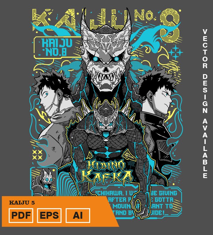 REYERY Plantilla diseño de camisetas vectoriales de anime Kaiju 5 - Imagen 1