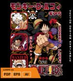 Plantilla diseño de camisetas vectoriales de anime Una Pieza luffy 11