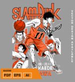 Plantilla diseño de camisetas vectoriales de anime slam kaede