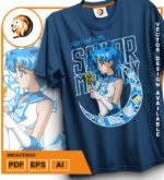 Plantilla diseño de camisetas vectoriales de anime marineras mercurio - Imagen 2