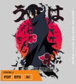 Plantilla diseño de camisetas vectoriales de anime Naruto itachi 2