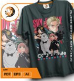 Plantilla diseño de camisetas vectoriales de anime familia espia - Imagen 2