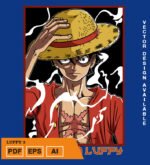 Plantilla diseño de camisetas vectoriales de anime Una Pieza luffy 3