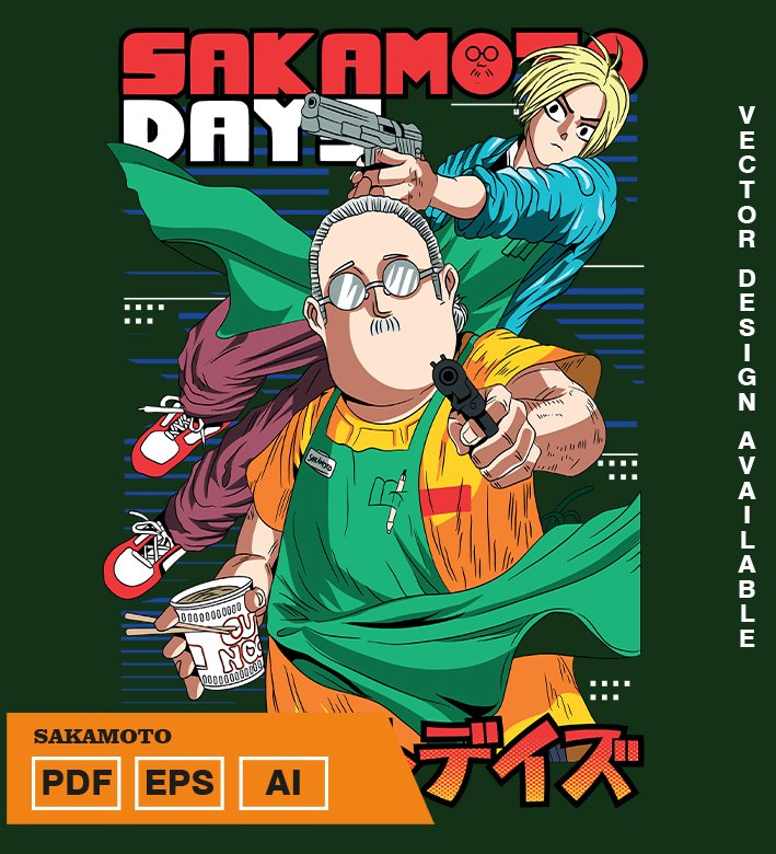 RREYRRE Plantilla diseño de camisetas vectoriales de anime Sakamoto - Imagen 1