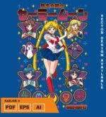 Plantilla diseño de camisetas vectoriales de anime marineras 5