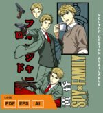 Plantilla diseño de camisetas vectoriales de anime familia espia loid