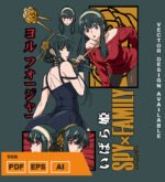 Plantilla diseño de camisetas vectoriales de anime familia espia yor