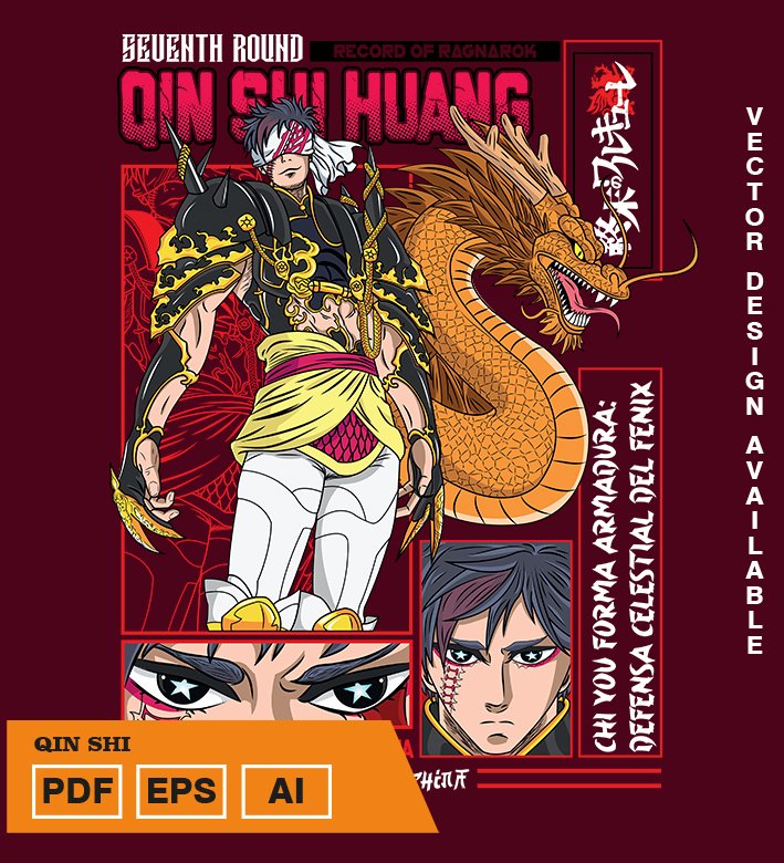 RRRYYEYR Plantilla diseño de camisetas vectoriales de anime Record qin - Imagen 1