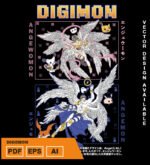 Plantilla diseño de camisetas vectoriales de anime Digi angemon