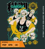 Plantilla diseño de camisetas vectoriales de anime Record budda