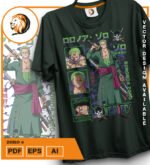 Plantilla diseño de camisetas vectoriales de anime Una Pieza zoro 6 - Imagen 2
