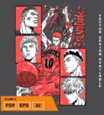 Plantilla diseño de camisetas vectoriales de anime slam 2