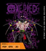 Plantilla diseño de camisetas vectoriales de anime Una Pieza zoro 4