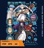 Plantilla diseño de camisetas vectoriales de anime Frieren 2