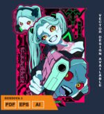 Plantilla diseño de camisetas vectoriales de anime Cyber Rebecca 3