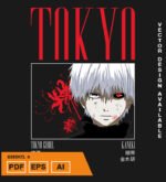 Plantilla diseño de camisetas vectoriales de anime ghoul 2