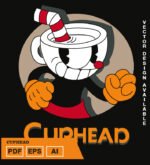 Plantilla diseño de camisetas vectoriales cuphead