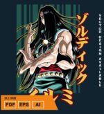 Plantilla diseño de camisetas vectoriales de anime Hunter Illumi