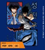 Plantilla diseño de camisetas vectoriales de anime solo