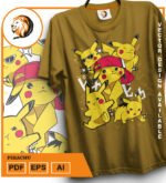 Plantilla diseño de camisetas vectoriales de anime poke pikachu - Imagen 2
