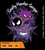 Plantilla diseño de camisetas vectoriales de anime poke gastly