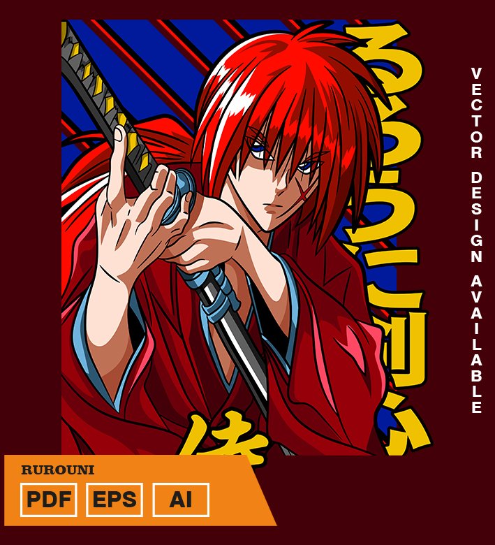 RYRYRE Plantilla diseño de camisetas vectoriales de anime samurai - Imagen 1