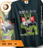 Plantilla diseño de camisetas vectoriales de anime Bola Dragon celula - Imagen 2
