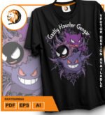 Plantilla diseño de camisetas vectoriales de anime poke gastly - Imagen 2