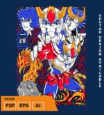 Plantilla diseño de camisetas vectoriales de anime Caballeros fenix