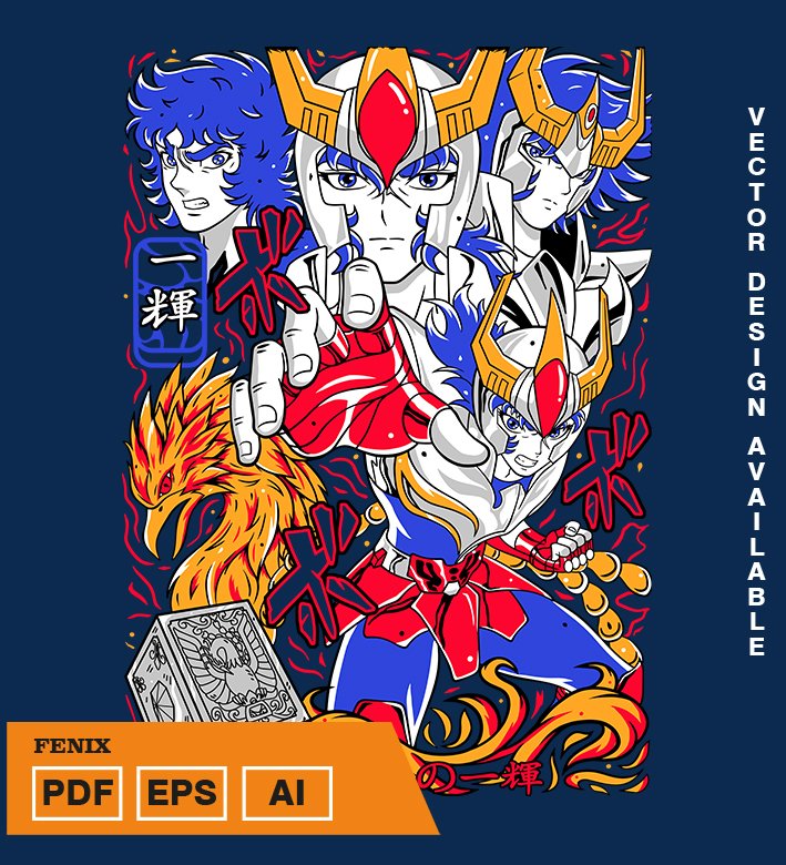 TEUYET Plantilla diseño de camisetas vectoriales de anime Caballeros fenix - Imagen 1