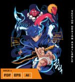 Plantilla diseño de camisetas vectoriales de anime solo 4