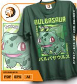 Plantilla diseño de camisetas vectoriales de anime poke bulbasour - Imagen 2