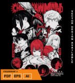 Plantilla diseño de camisetas vectoriales de anime Chainsaw 3
