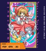 Plantilla diseño de camisetas vectoriales de anime cazadora de cartas