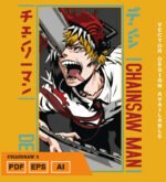 Plantilla diseño de camisetas vectoriales de anime Chainsaw 6
