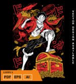 Plantilla diseño de camisetas vectoriales de anime Una Pieza luffy 5