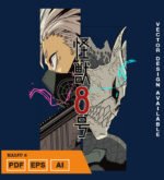 Plantilla diseño de camisetas vectoriales de anime Kaiju 2