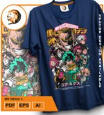 Plantilla diseño de camisetas vectoriales de anime My Heroe 4 - Imagen 2