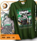 Plantilla diseño de camisetas vectoriales de anime Una Pieza zoro 3 - Imagen 2