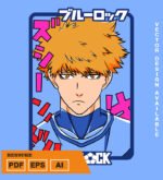 Plantilla diseño de camisetas vectoriales de anime Blue Rensuke