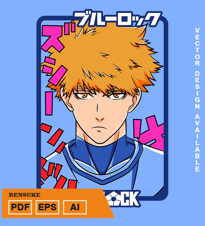 TTRRTU Plantilla diseño de camisetas vectoriales de anime Blue Rensuke - Imagen 1