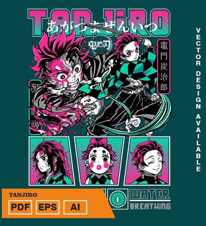 TTURTU Plantilla diseño de camisetas vectoriales de anime Demon Tanjiro - Imagen 1