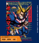 Plantilla diseño de camisetas vectoriales de anime My Heroe Might 2