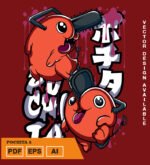 Plantilla diseño de camisetas vectoriales de anime Chainsaw Pochita 2