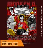 Plantilla diseño de camisetas vectoriales de anime Una Pieza luffy 6