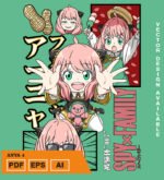 Plantilla diseño de camisetas vectoriales de anime familia espia anya