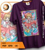 Plantilla diseño de camisetas vectoriales de anime cazadora de cartas - Imagen 2