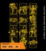 Plantilla diseño de camisetas vectoriales de anime Caballeros Armaduras